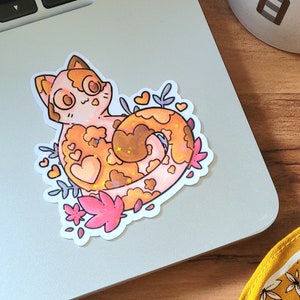 Cute Orange Cat Sticker Holographic or Clear Laminate, Laptop Water Bottle Water Resistant Sticker, Aesthetic Glossy Vinyl Cat Sticker image 5