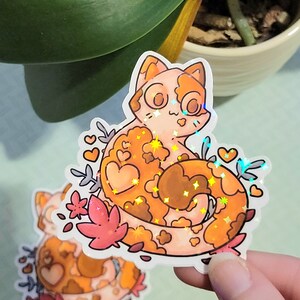 Cute Orange Cat Sticker Holographic or Clear Laminate, Laptop Water Bottle Water Resistant Sticker, Aesthetic Glossy Vinyl Cat Sticker image 8