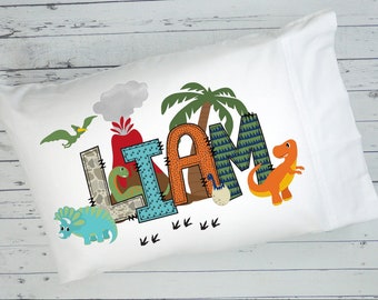 Dinosaur Personalized Name Pillowcase, Custom Kids Pillowcase, Personalized Pillowcase, Gift