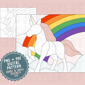 Unicorn Rainbow Stained Glass Pattern PNG PDF SVG Digital Download Glass Patterns by C Pony Ponies Mythical Fantasy