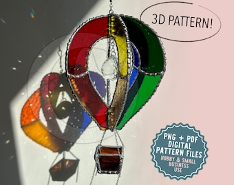 Modello di vetro colorato con mongolfiera 3D Spinner Download digitale PNG PDF SVG Spinners Jig Glass Patterns di C