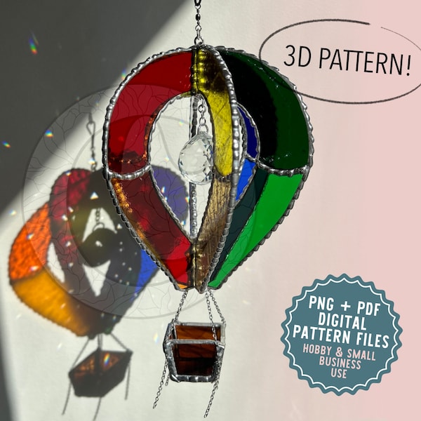 3D Spinner Hot Air Balloon Stained Glass Pattern Digital Download PNG PDF SVG Spinners Jig Glass Patterns by C