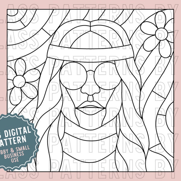 Hippie Chick Stained Glass Pattern Digital Download Groovy Girl