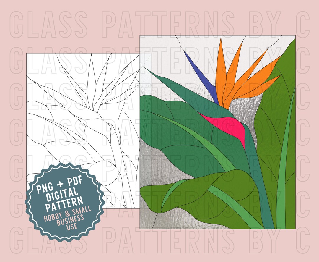 Birds of Paradise Stained Glass Pattern Digital Download PNG PDF Flower ...