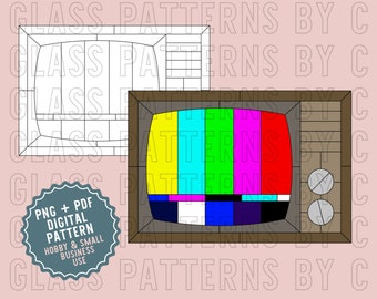 Vintage TV Retro Glasmalerei Muster Digital Download Fernseher Nostalgie SVG PDF Glasmuster von C