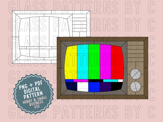 Vintage TV Retro Stained Glass Pattern Digital Download Television Set Nostalgia SVG PDF Glass Patterns by C