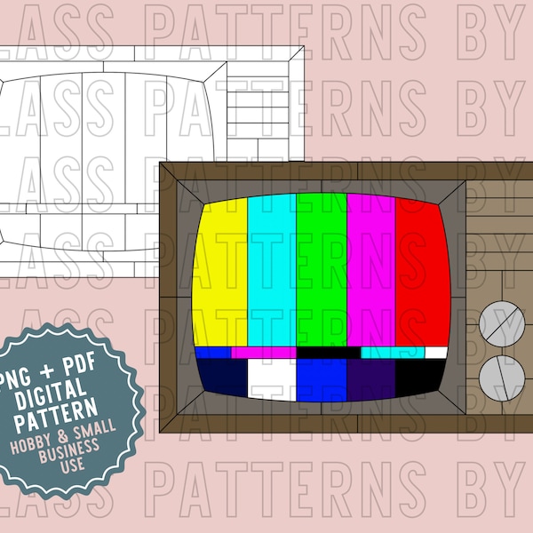 Vintage TV Retro Stained Glass Pattern Digital Download Television Set Nostalgia