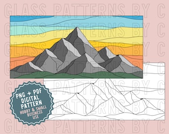 Patrón de vitral de cordillera Descarga digital Montañas Rocosas Senderismo PNG PDF SVG Patrones de vidrio por C