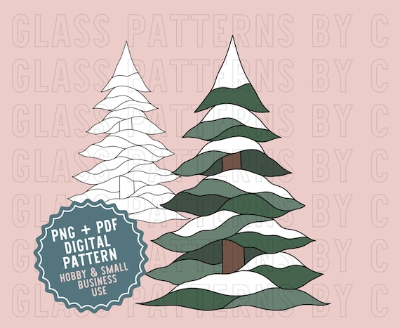 Evergreen Tree Stained Glass Pattern Digital Download Glass Patterns by C PNG PDF SVG Christmas Santa Hat Lights Holiday Winter Pine Snowy
