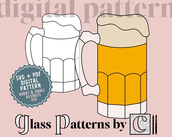 Beer Mug Stained Glass Pattern Digital Download SVG PDF PNG Glass Patterns by C