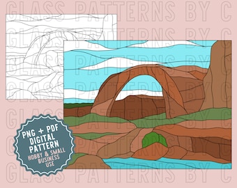 Regenbogen Brücke Glasmalerei-Muster Digitaler Download Arches Utah National Park Mountains Rockies Wandern PNG PDF-Glas Muster von C Landschaftlich