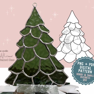 Evergreen Tree Stained Glass Pattern Digital Download Glass Patterns by C PNG PDF SVG Christmas Santa Hat Lights Holiday Winter Pine