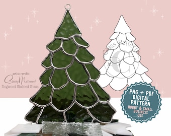 Evergreen Tree Stained Glass Pattern Digital Download Glass Patterns by C PNG PDF SVG Christmas Santa Hat Lights Holiday Winter Pine