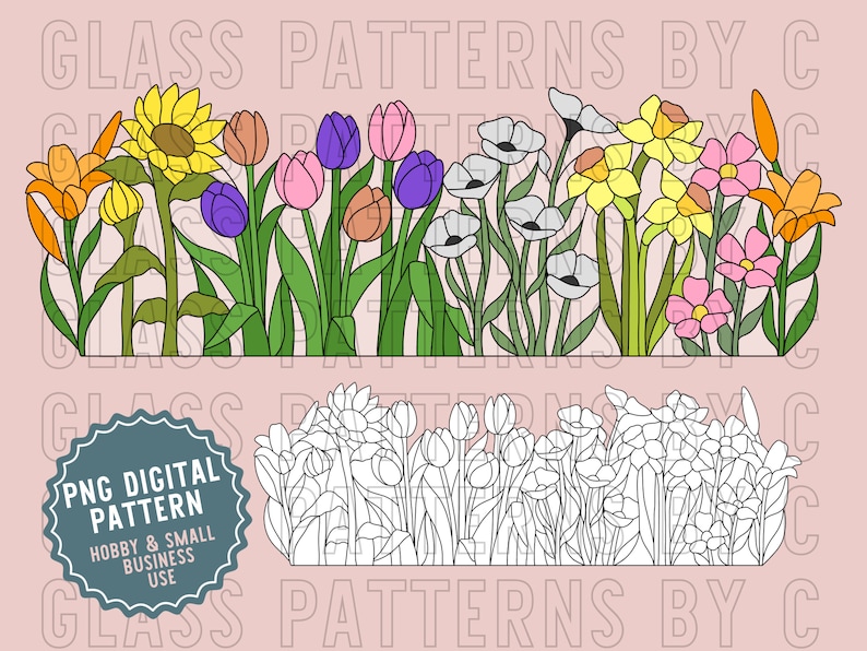 Floral Garden Bed Stained Glass Pattern Digital Download Glass Patterns ...