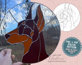Patrón de vitral de Doberman Descarga digital SVG PNG PDF Patrones de vidrio de C Perro Perros Cachorro Cachorros