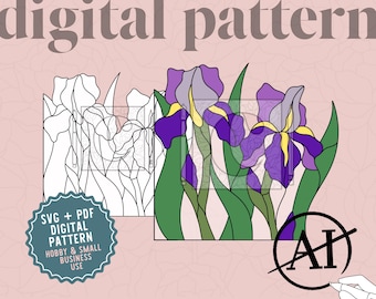 Patrón de vidriera Iris Corner Descarga digital Patrones de vidrio de C PDF SVG Flor Flores Primavera Atrapasueños Sujetalibros