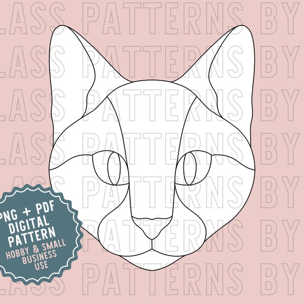 Cat Face Stained Glass Pattern Digital Download