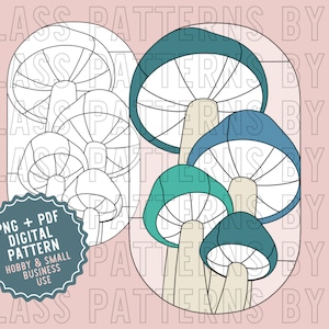 Mushrooms Stained Glass Pattern Digital Download Flower Mushroom Mystical Enchanted PNG SVG PDF Glass Patterns by C