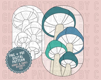Mushrooms Stained Glass Pattern Digital Download Flower Mushroom Mystical Enchanted PNG SVG PDF Glass Patterns by C