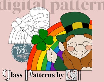 Kobold Buntglas Muster Digitaler Download SVG PDF Glasmuster von C Urlaub Frühling St. Patricks Day Saint Pattys Regenbogen Kleeblatt
