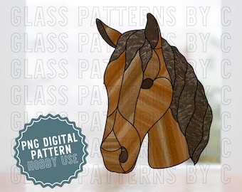 Modello di vetro colorato per cavalli Download digitale Modelli di vetro per pony e stalloni di C PNG SVG PDF