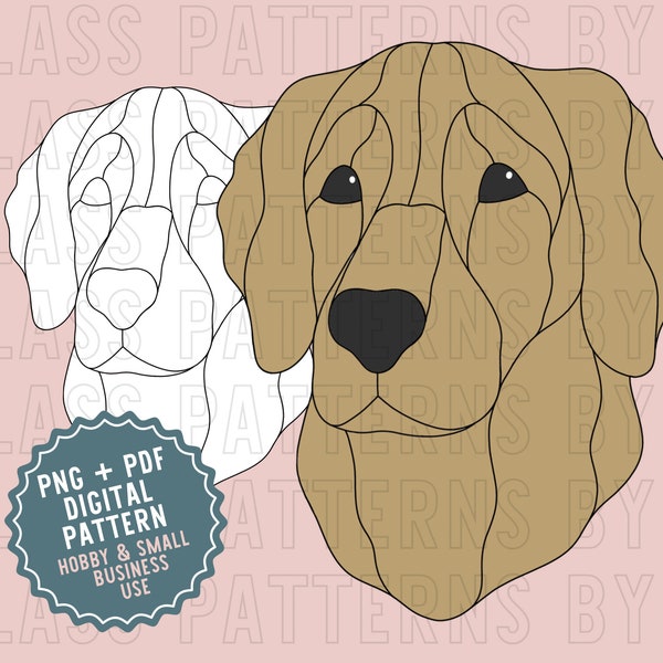 Golden Retriever Stained Glass Pattern Design Digital Download PNG PDF Dog Golden Retreiver Yellow Chocolate Black Lab Ball