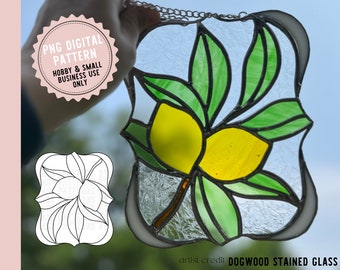 Zitrone Pflanze Glasmalerei Muster Digitaler Download PNG SVG PDF Glasmuster von C Citrus Fruit Floral