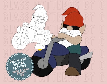 Rider Gnome Motorrad Glasmalerei Muster Digitaler Download PDF PNG SVG Cricut und Druckerdateien Glasmuster von C