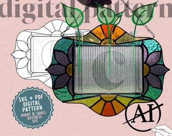 Patrón de vidriera para estación de propagación Descarga digital SVG PDF Patrones de vidrio de C Suncatcher Amantes de las plantas Prop Flowers Florero