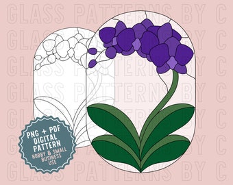 Orchidee Pflanze Glasmalerei Muster Digitaler Download PNG PDF Blume Glas Muster von C Orchideen Pflanzen Botanische Muster