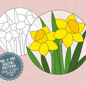 Daffodils Stained Glass Pattern Digital Download PNG PDF SVG Glass Patterns by C Floral Flowers Daffodil Botanical
