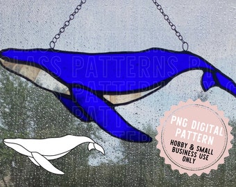 Patrón de vidriera de ballena azul Descarga digital PNG PDF SVG Patrones de vidrio de C Killer Whale Ballena jorobada Orca