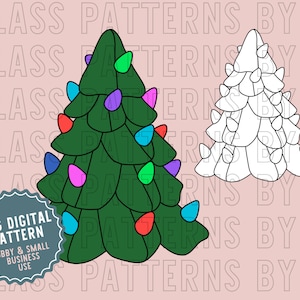 Vintage Ceramic Christmas Tree Stained Glass Pattern Digital Download Christmas Santa Hat Lights Holiday Glass Patterns by C PNG SVG PDF