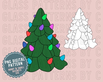 Vintage Ceramic Christmas Tree Stained Glass Pattern Digital Download Christmas Santa Hat Lights Holiday Glass Patterns by C PNG SVG PDF