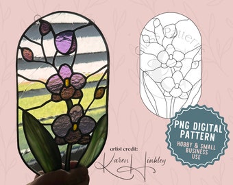 Orchid Plant Stained Glass Pattern Digital Download Flower PNG SVG PDF Glass Patterns by C Floral Flowers