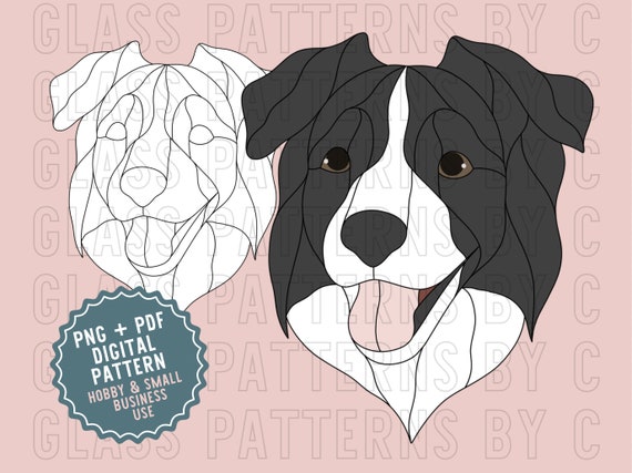 Border Collie Stained Glass Pattern Design Digital Download PNG PDF Glass Patterns by C  Dog Aussie Cattle Dog Australian Shepherd