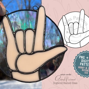 ILY Hand Stained Glass Pattern Digital Download Suncatcher I Love You Gift Sign Language