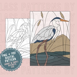 Motif de vitrail héron en téléchargement numérique PNG PDF Motifs de verre de grue aigrette par C