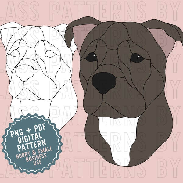 Pitbull Stained Glass Pattern Design Digital Download PNG Dog