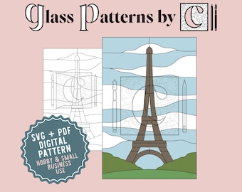 Eiffel Tower Stained Glass Pattern Digital Download PNG SVG PDF Glass Patterns by C Architecture France Paris