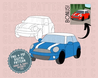 Mini Cooper Auto Glasmalerei-Muster Digitaler Download PNG PDF SVG Coop Glasmuster von C