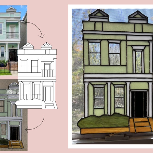 Benutzerdefiniertes Haus-Buntglas-Muster-Design, digitaler Download, PNG-Haus