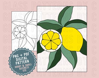 Patrón de vitral de planta de limón Descarga digital PNG PDF SVG Patrones de vidrio de C Lemons Mercado de agricultores Primavera Verano Cítricos