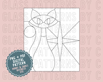 Modello di vetro colorato retrò Atomic Cat Download digitale Modelli di vetro vintage anni '50 di C Midcentury Patterns PNG SVG PDF