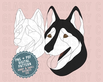 Husky Glasmalerei-Muster Design Digitaler Download Hund Alaskan Malamute Glasmuster von C PNG SVG PDF