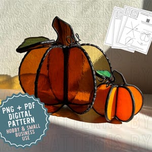 3D Pumpkin Small and Peewee Stained Glass Pattern Digital Download SVG PDF Glass Patterns by C Fall Autumn Leaves Pumpkins Patch