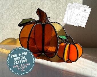 3D Pumpkin Small and Peewee Stained Glass Pattern Digital Download SVG PDF Glass Patterns by C Fall Autumn Leaves Pumpkins Patch