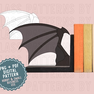 Dragon Wing Bookends Stained Glass Pattern PNG PDF SVG Digital Download Glass Patterns by C Dragons Mythical Fantasy