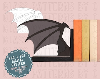 Drakvinge Bokstöd Mönster för Målat Glas PNG PDF SVG Digital Nedladdning Glasmönster av C Dragons Mytisk Fantasi