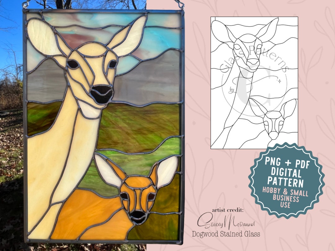 Doe & Fawn Stained Glass Pattern Digital Download Hunter Gifts Deer and